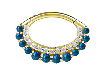 18k gold plated CoCr daith clicker with BK opals and zirconia