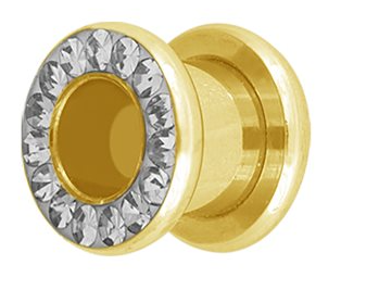 24k gold plated crystal flesh tunnel with rounded edge (PAIRE)