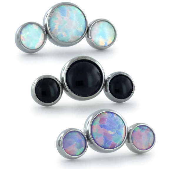 Titanium 3-Bezel Set Cabochon Cluster - Curved