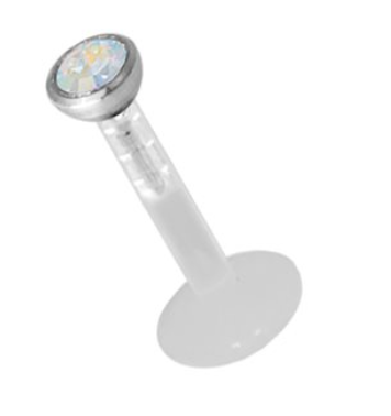 Bioplast push in jewelled labret CZ