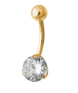 24k gold pvd navel banana with round cubic zirconia