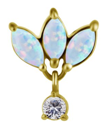 18k gold plated CoCr threadless jewelled attachment w. opals