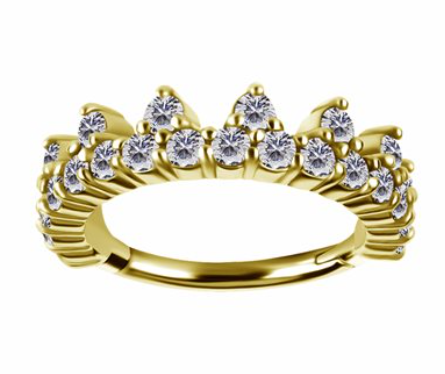 18k gold plated CoCr crown clicker ring w. premium zirconia