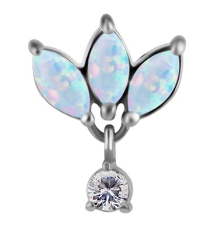 CoCr threadless attachment with opals and dangling stone