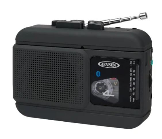 JENSEN® Baladeur/Enregistreur de Cassette Portable Bluetooth® avec Haut-Parleurs Intégrés, Radio AM/FM, sortie audio et écouteurs