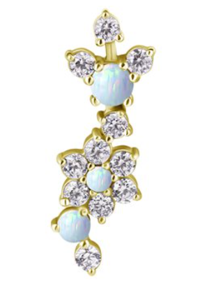 18k gold plated CoCr threadless attachment w. flower & opals