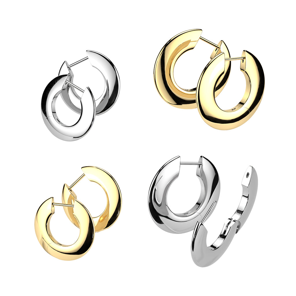 Pair of Titanium Hinged Hoop Wide Round Earrings