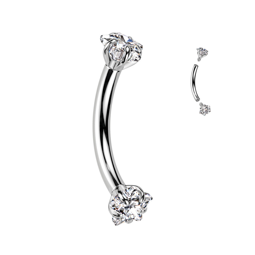 Threaded Curved Barbell With Star Prong Set CZ Ends