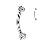 Threaded Curved Barbell With Star Prong Set CZ Ends