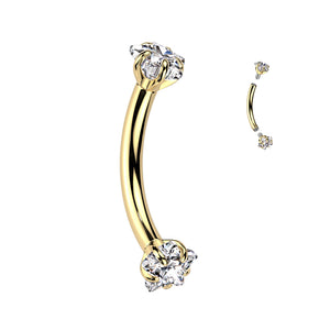 Threaded Curved Barbell With Star Prong Set CZ Ends