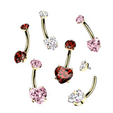 24K Gold PVD Titanium Internally Threaded Prong Set Heart CZ Belly Button Ring