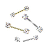 Threaded Nipple Barbell With Prong Set CZ Ends