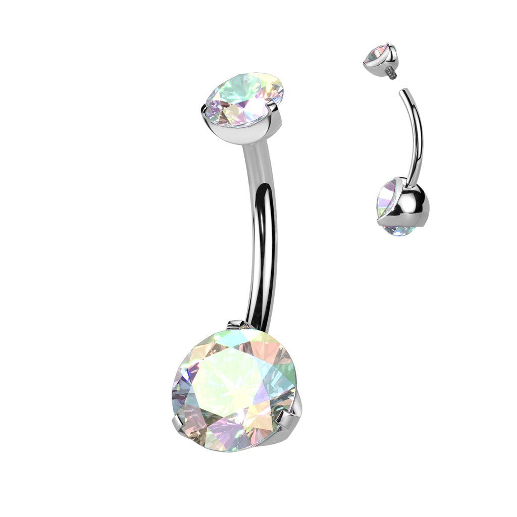 Double Prong Set CZ Belly Button Ring