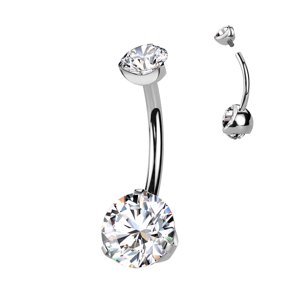 Double Prong Set CZ Belly Button Ring