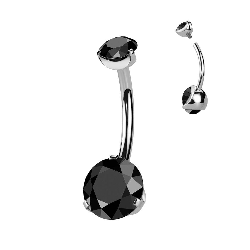 Double Prong Set CZ Belly Button Ring