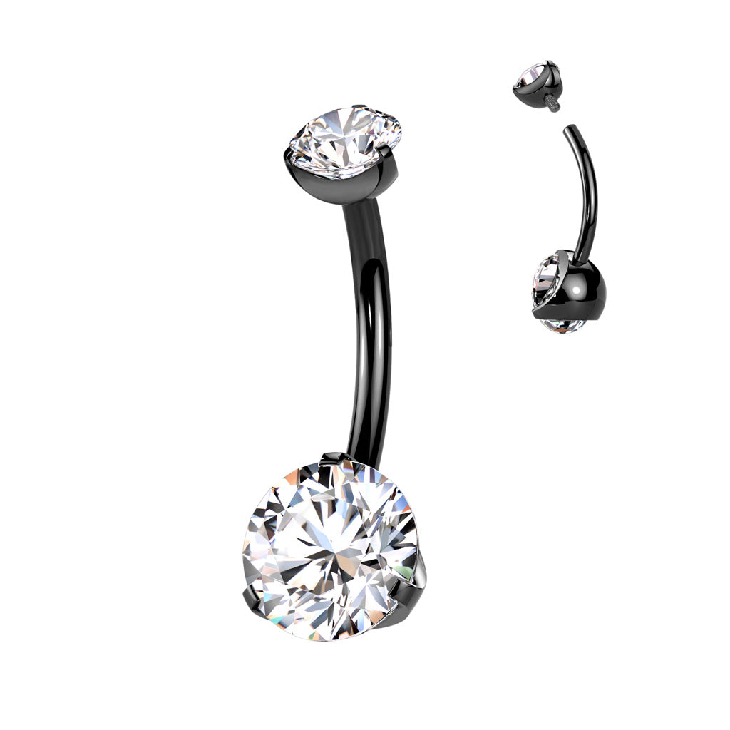 Double Prong Set CZ Belly Button Ring