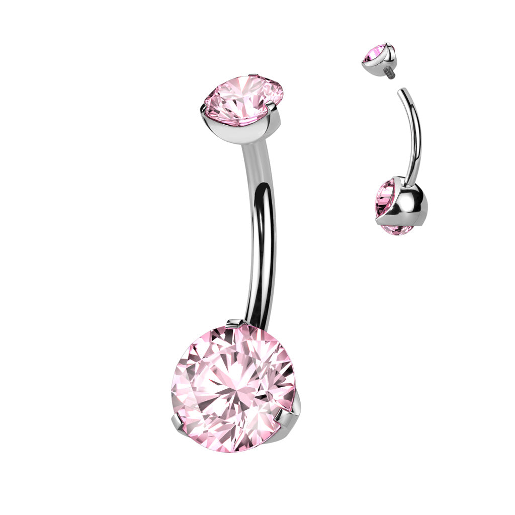 Double Prong Set CZ Belly Button Ring