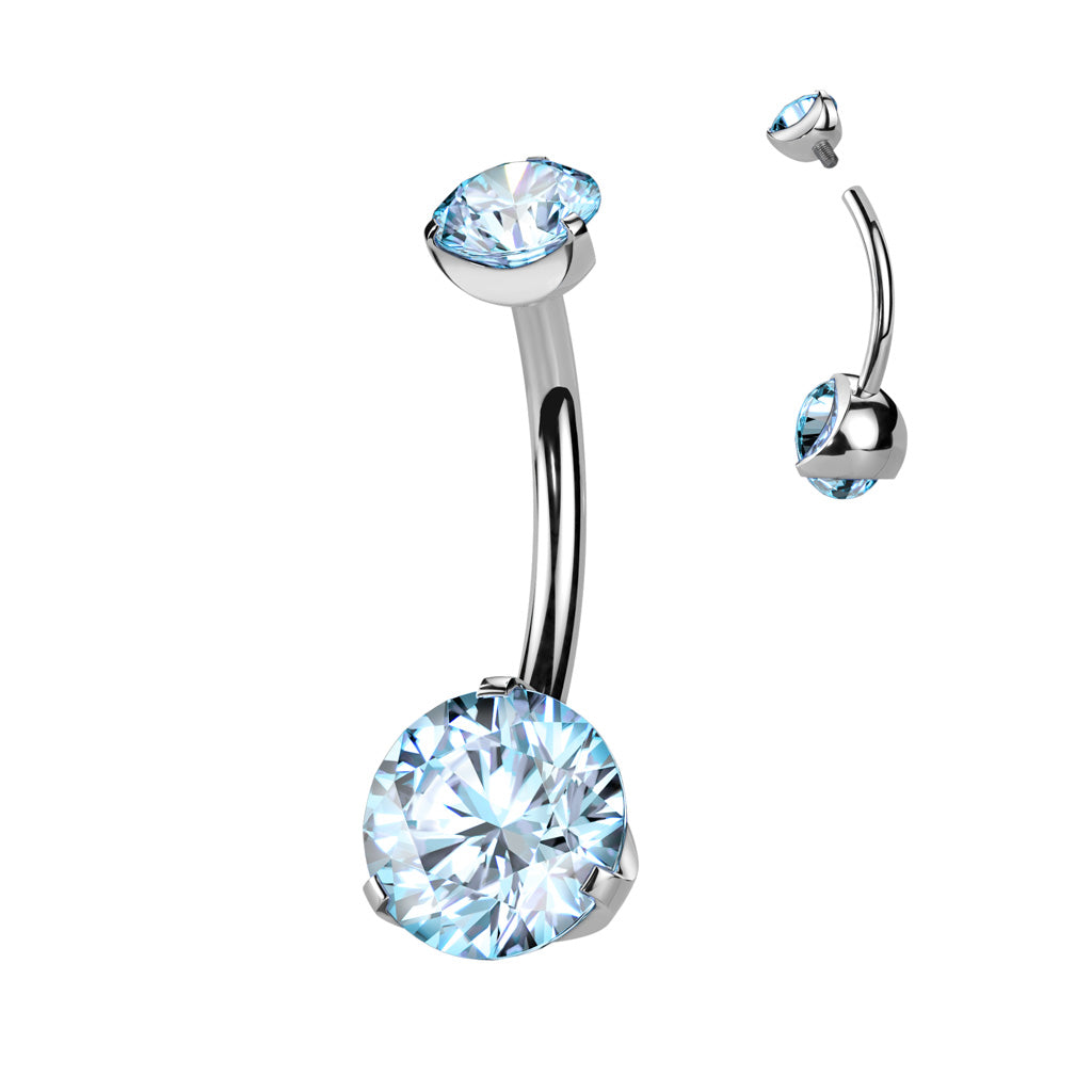 Double Prong Set CZ Belly Button Ring