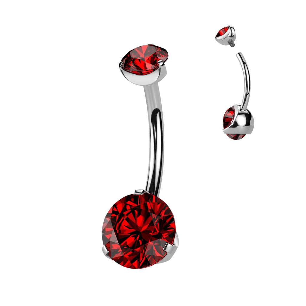 Double Prong Set CZ Belly Button Ring