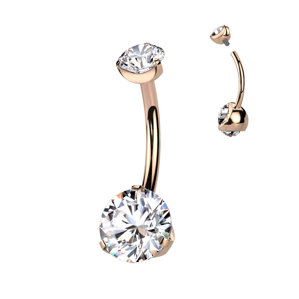 Double Prong Set CZ Belly Button Ring