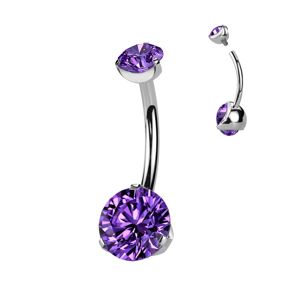 Double Prong Set CZ Belly Button Ring
