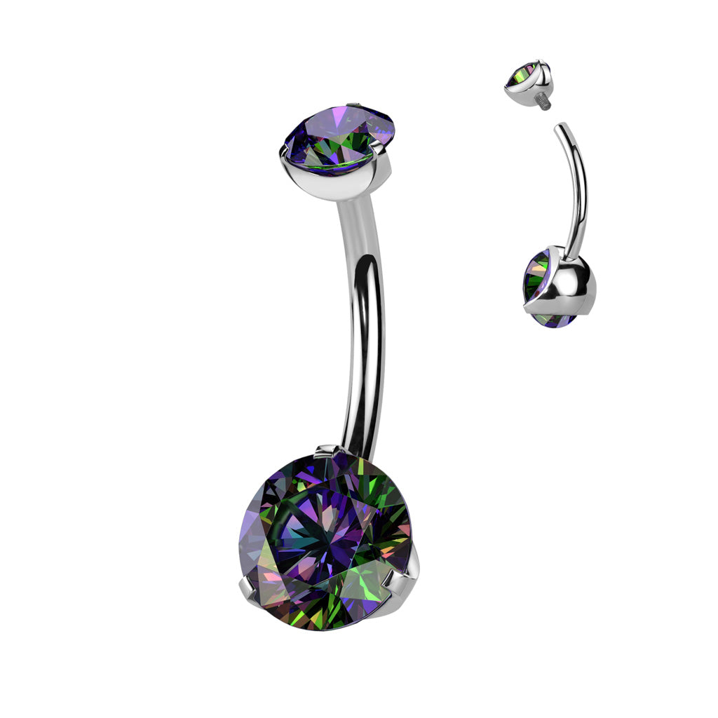 Double Prong Set CZ Belly Button Ring