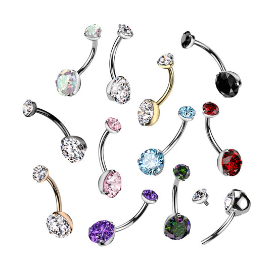 Double Prong Set CZ Belly Button Ring