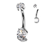 Oval CZ Bottom With CZ Prong Set Top Belly Button Ring