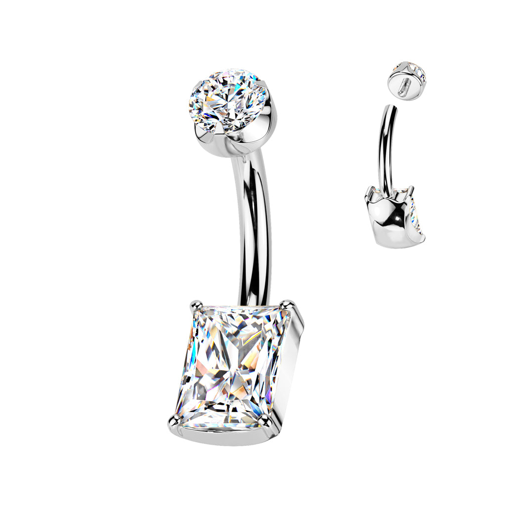 Prong Set Rectangle CZ With Round CZ Semi-Bezel Set Top