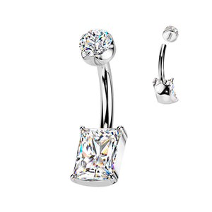 Prong Set Rectangle CZ With Round CZ Semi-Bezel Set Top