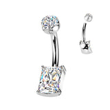 Prong Set Rectangle CZ With Round CZ Semi-Bezel Set Top