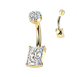 Prong Set Rectangle CZ With Round CZ Semi-Bezel Set Top
