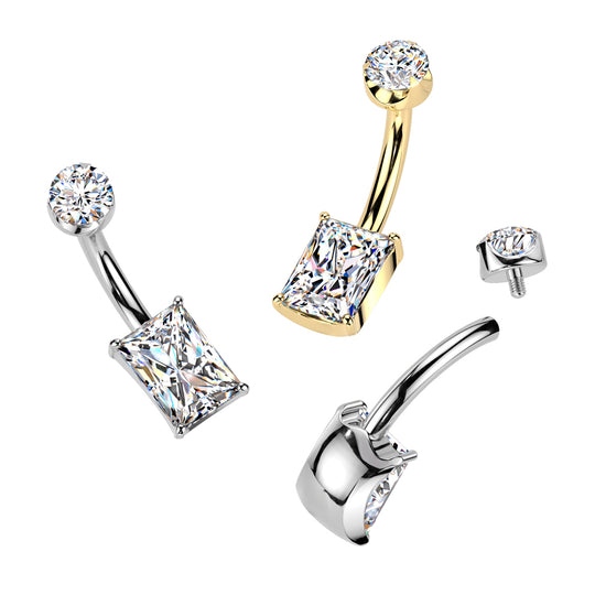 Prong Set Rectangle CZ With Round CZ Semi-Bezel Set Top
