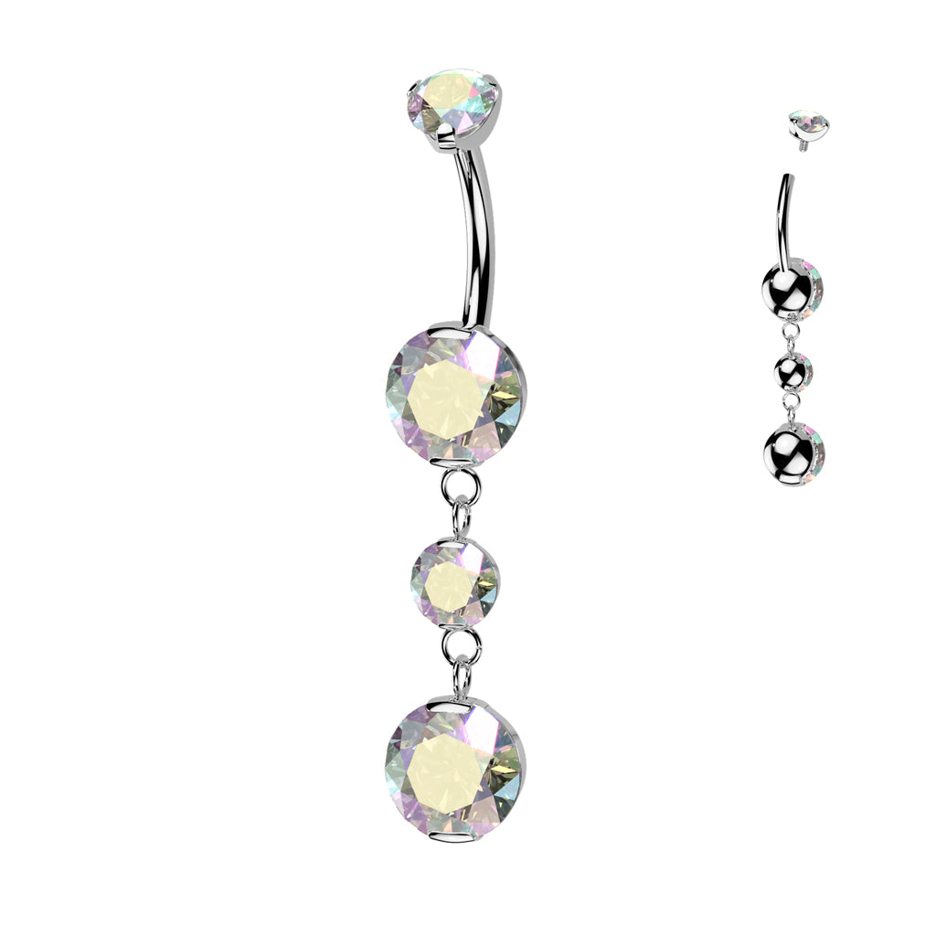 Prong Set Belly Button Ring With 2 Round Prong Set Dangle