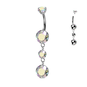 Prong Set Belly Button Ring With 2 Round Prong Set Dangle