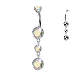 Prong Set Belly Button Ring With 2 Round Prong Set Dangle