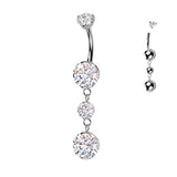 Prong Set Belly Button Ring With 2 Round Prong Set Dangle