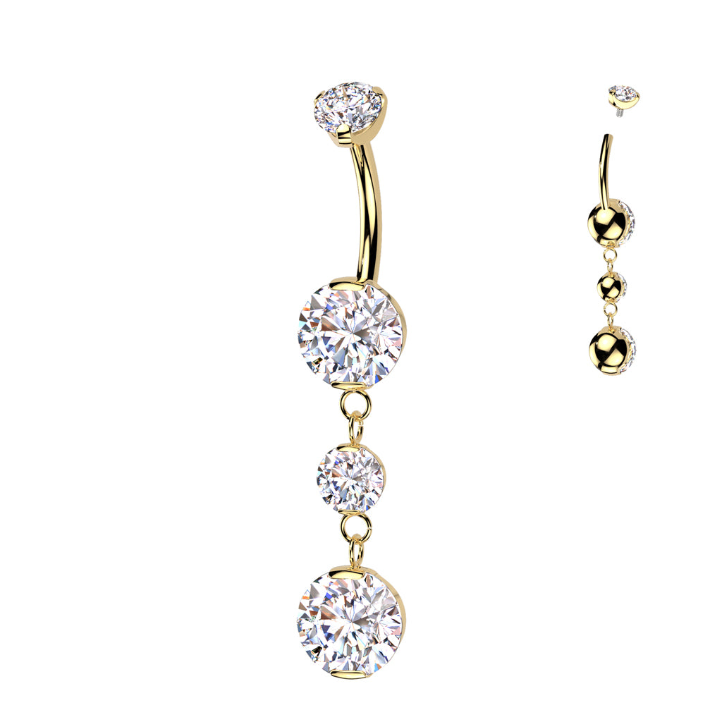 Prong Set Belly Button Ring With 2 Round Prong Set Dangle