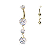 Prong Set Belly Button Ring With 2 Round Prong Set Dangle