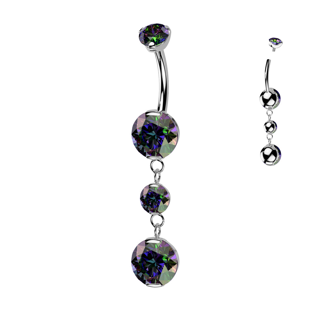 Prong Set Belly Button Ring With 2 Round Prong Set Dangle