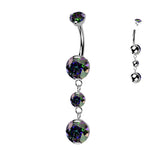Prong Set Belly Button Ring With 2 Round Prong Set Dangle
