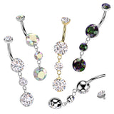 Prong Set Belly Button Ring With 2 Round Prong Set Dangle