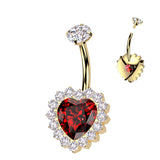 Titanium Internally Threaded CZ Heart Belly Button Ring With CNC CZ Pave Edge