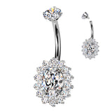 CZ Oval Belly Button Ring With CNC CZ Pave Edge