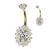 CZ Oval Belly Button Ring With CNC CZ Pave Edge