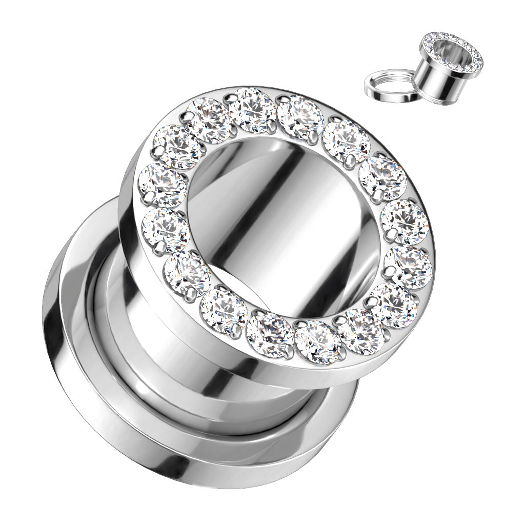 Titanium Double Flared Screw Fit Flesh Tunnel With CZ Rim