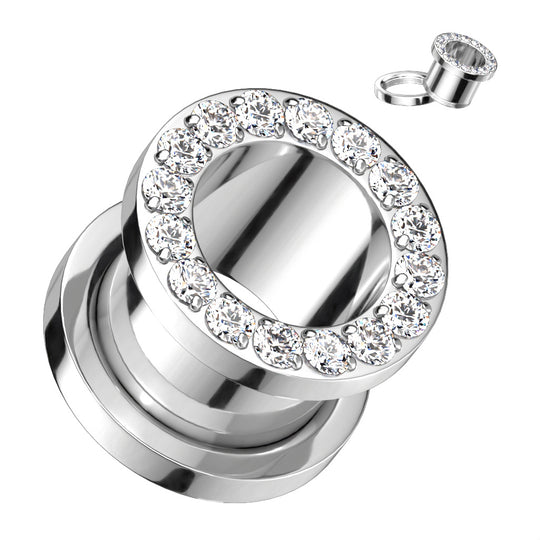 Titanium Double Flared Screw Fit Flesh Tunnel With CZ Rim