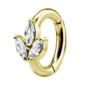 18k gold plated CoCr hinged belly Clicker ring with marquise