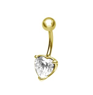 24k gold pvd navel banana with heart cubic zirconia