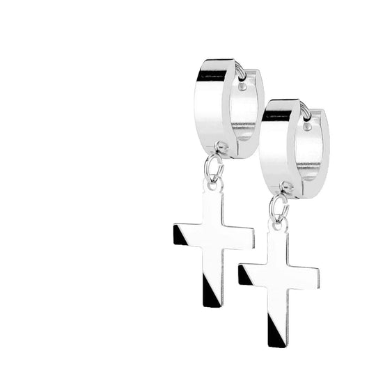 Hinged Hoop Earrings with Cross Dangle croix